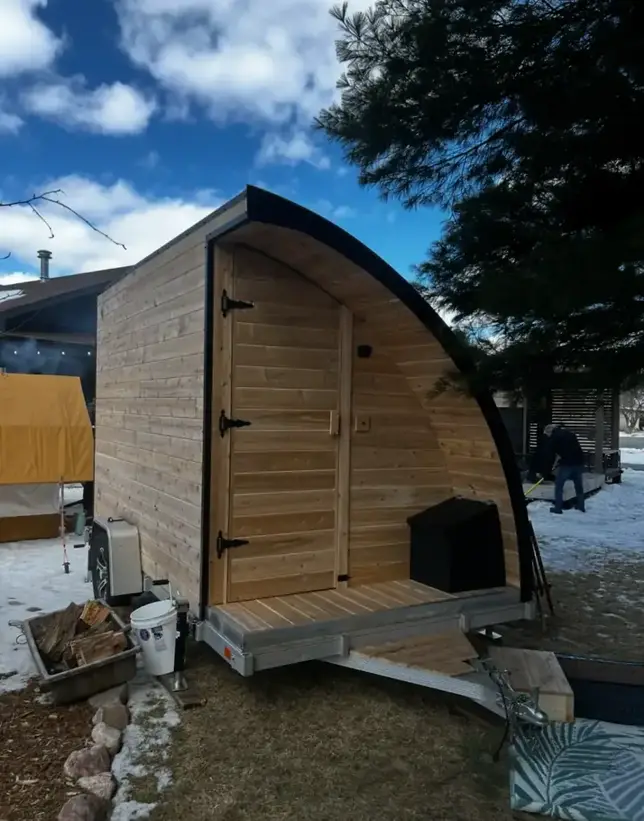 The Cedar Arch wood-fired mobile sauna in Hayward